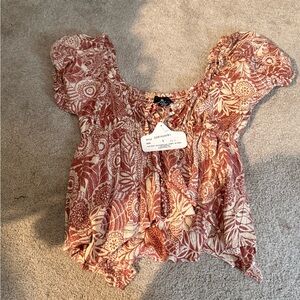 Angie Rust and Cream Patterned Top